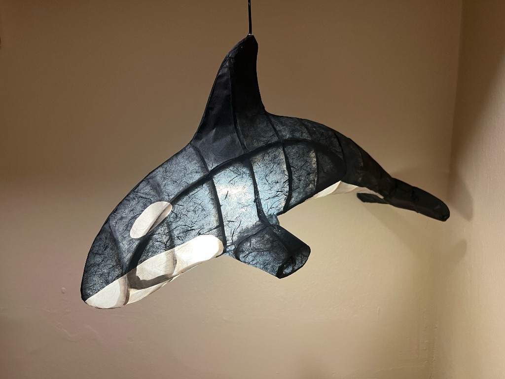 Paper lantern in the shape of an orca