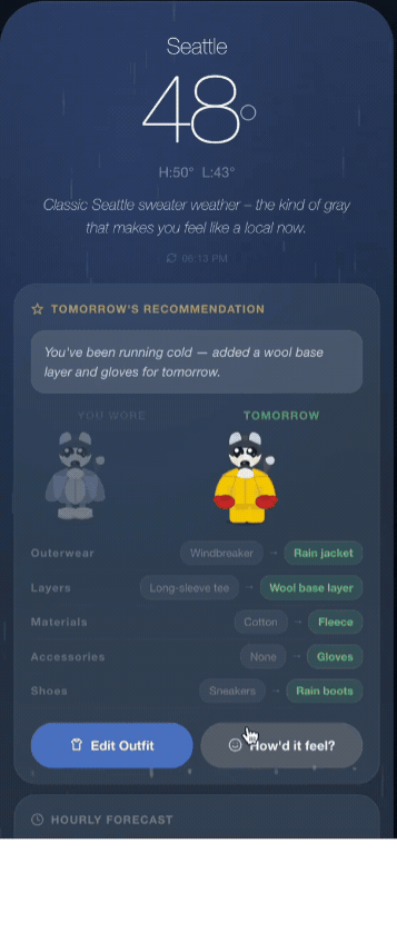 Version 1: survey as bottom sheet after the outfit tile.