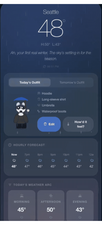 Version 2: survey nested in the recommendation tile with thinking copy.
