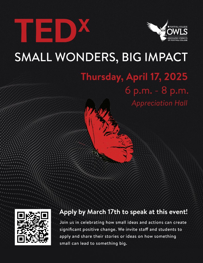 TEDx Foothill College poster: Small Wonders, Big Impact, April 17 2025