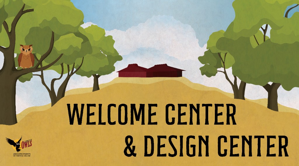 Welcome Center and Design Center illustration poster, Foothill College OWLS